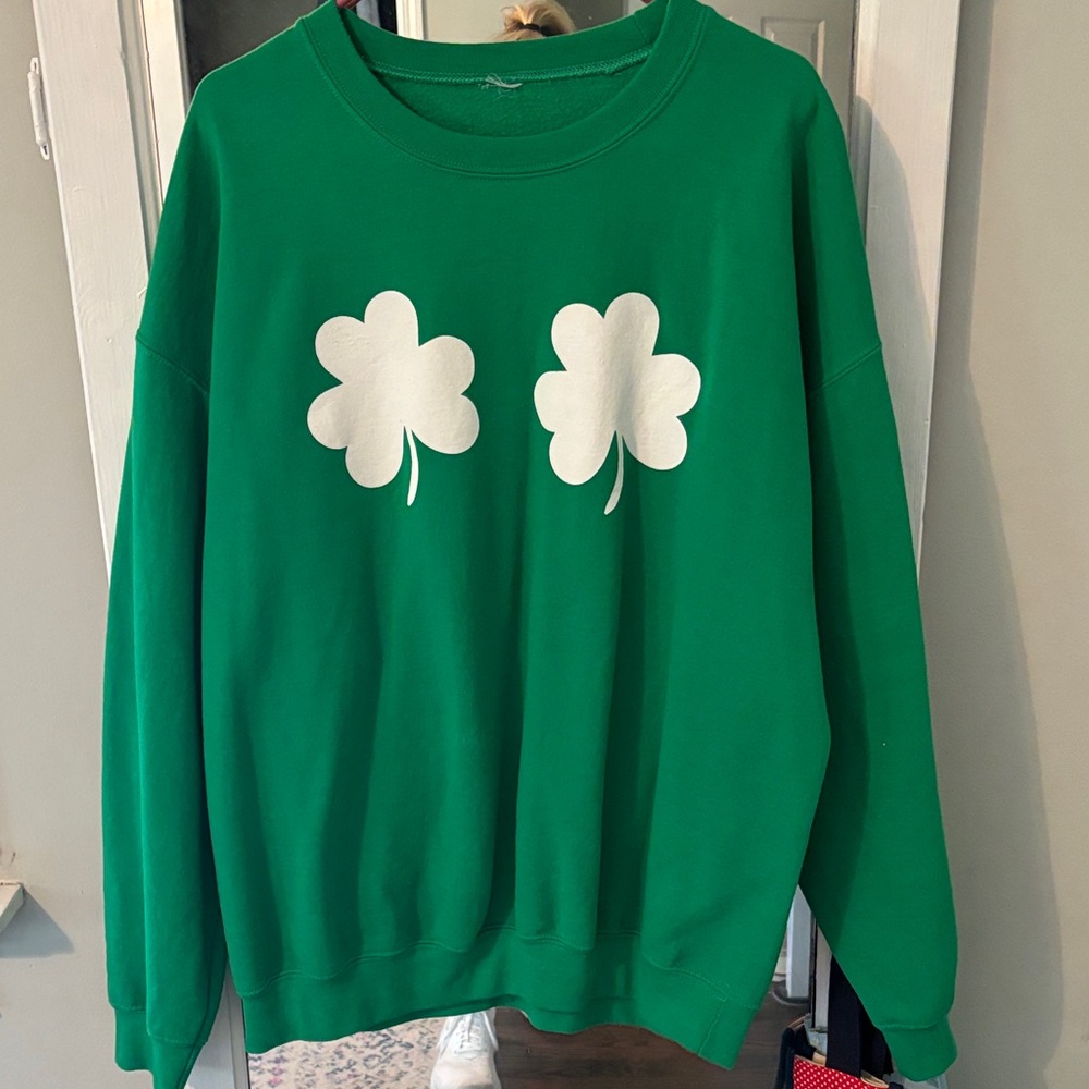 Green Sweatshirt with White Shamrocks